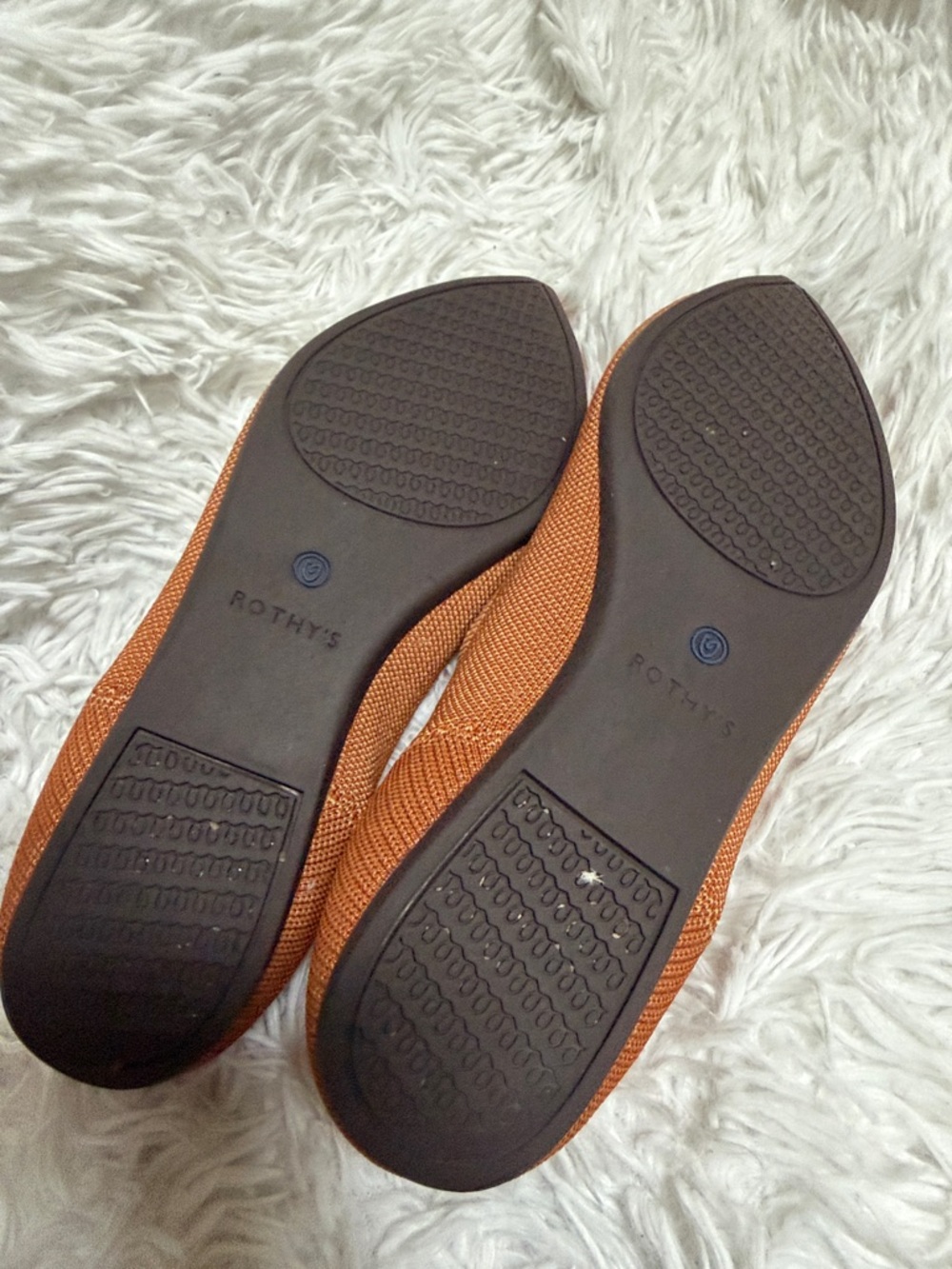 Rothy's Pointed Toe Flats in Rust with Blue Trim - Picture 9 of 10